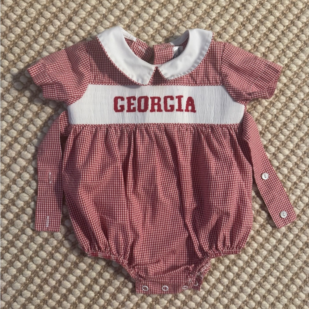 Red and White Georgia Smocked Baby Romper
